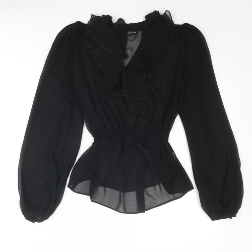 River Island Womens Black Polyester Basic Blouse Size 8 V-Neck