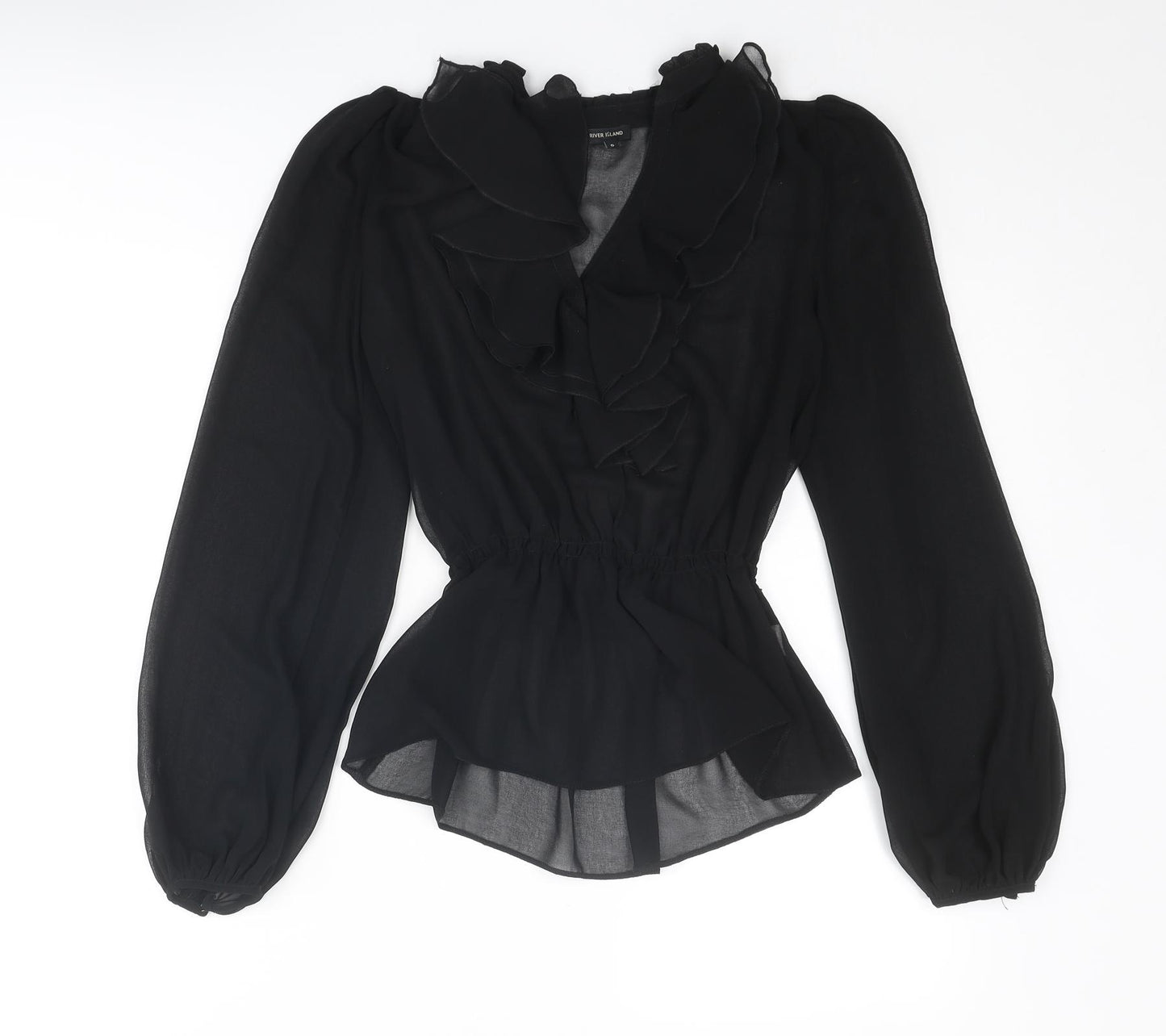 River Island Womens Black Polyester Basic Blouse Size 8 V-Neck