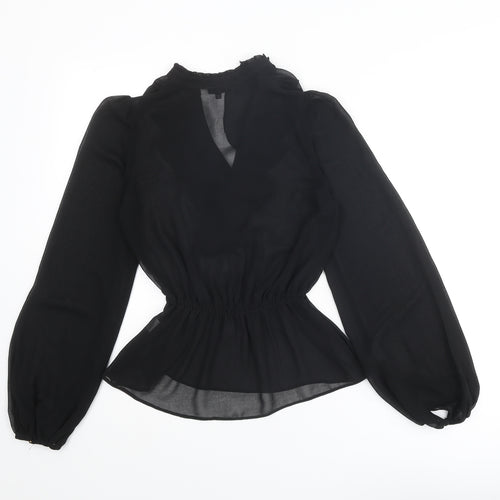 River Island Womens Black Polyester Basic Blouse Size 8 V-Neck