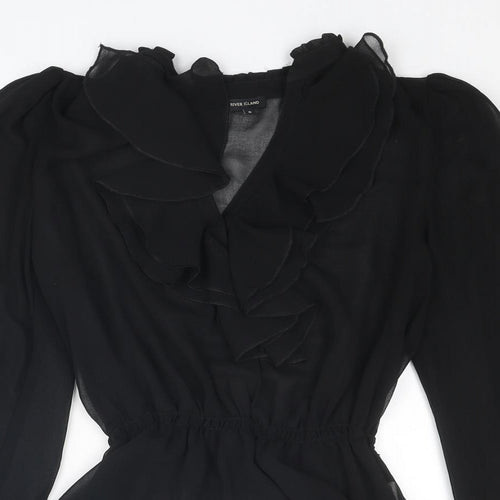 River Island Womens Black Polyester Basic Blouse Size 8 V-Neck