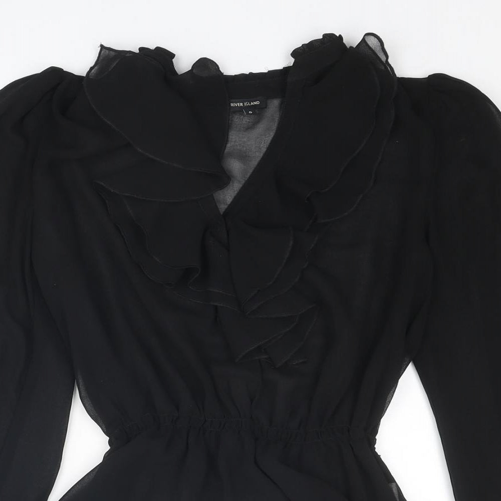 River Island Womens Black Polyester Basic Blouse Size 8 V-Neck