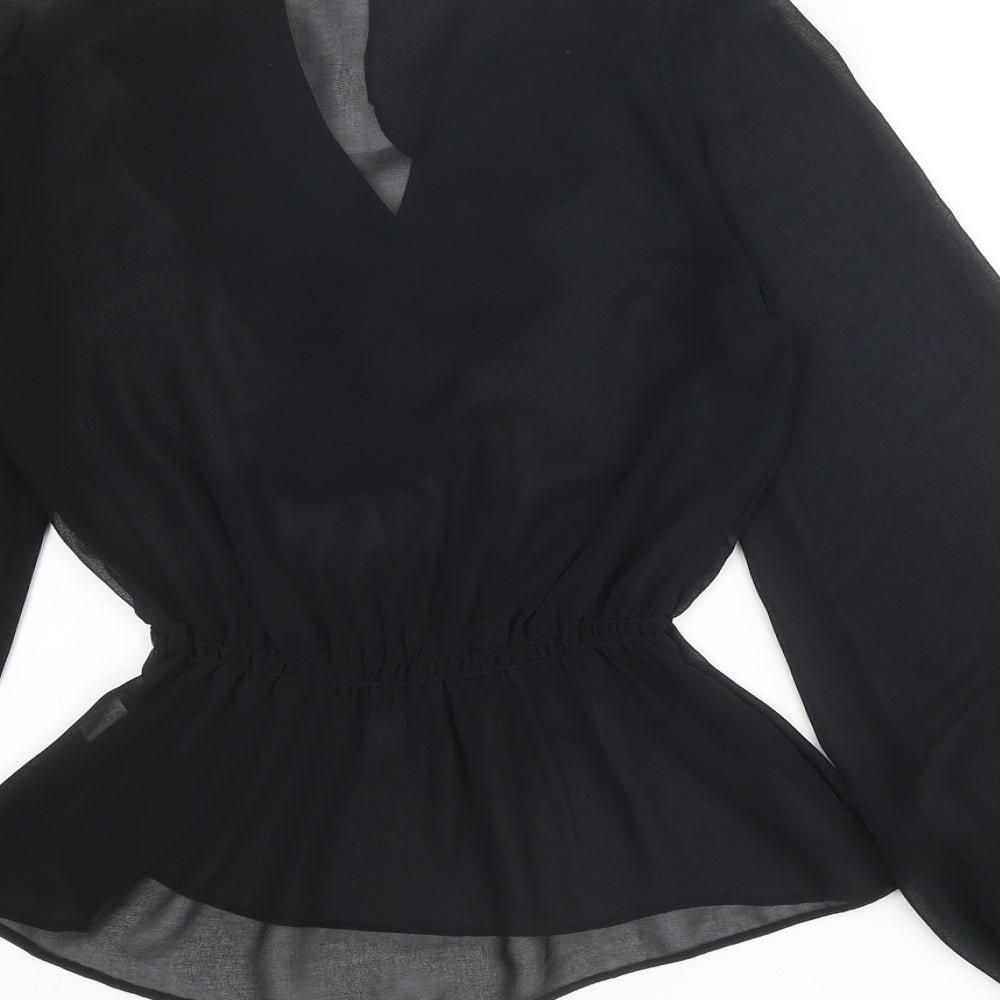River Island Womens Black Polyester Basic Blouse Size 8 V-Neck