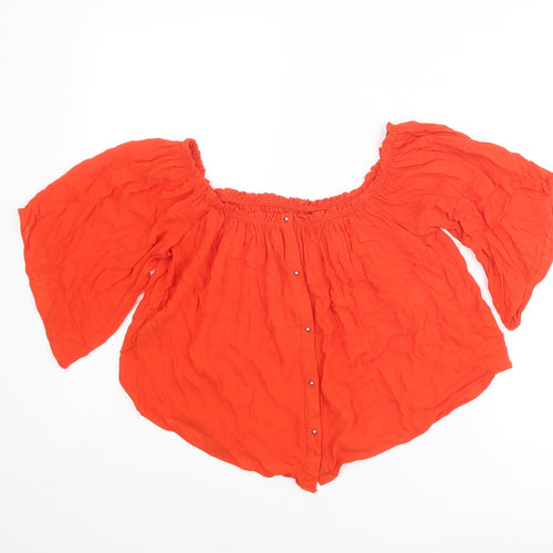 Zara Womens Red Polyester Basic Blouse Size S Boat Neck