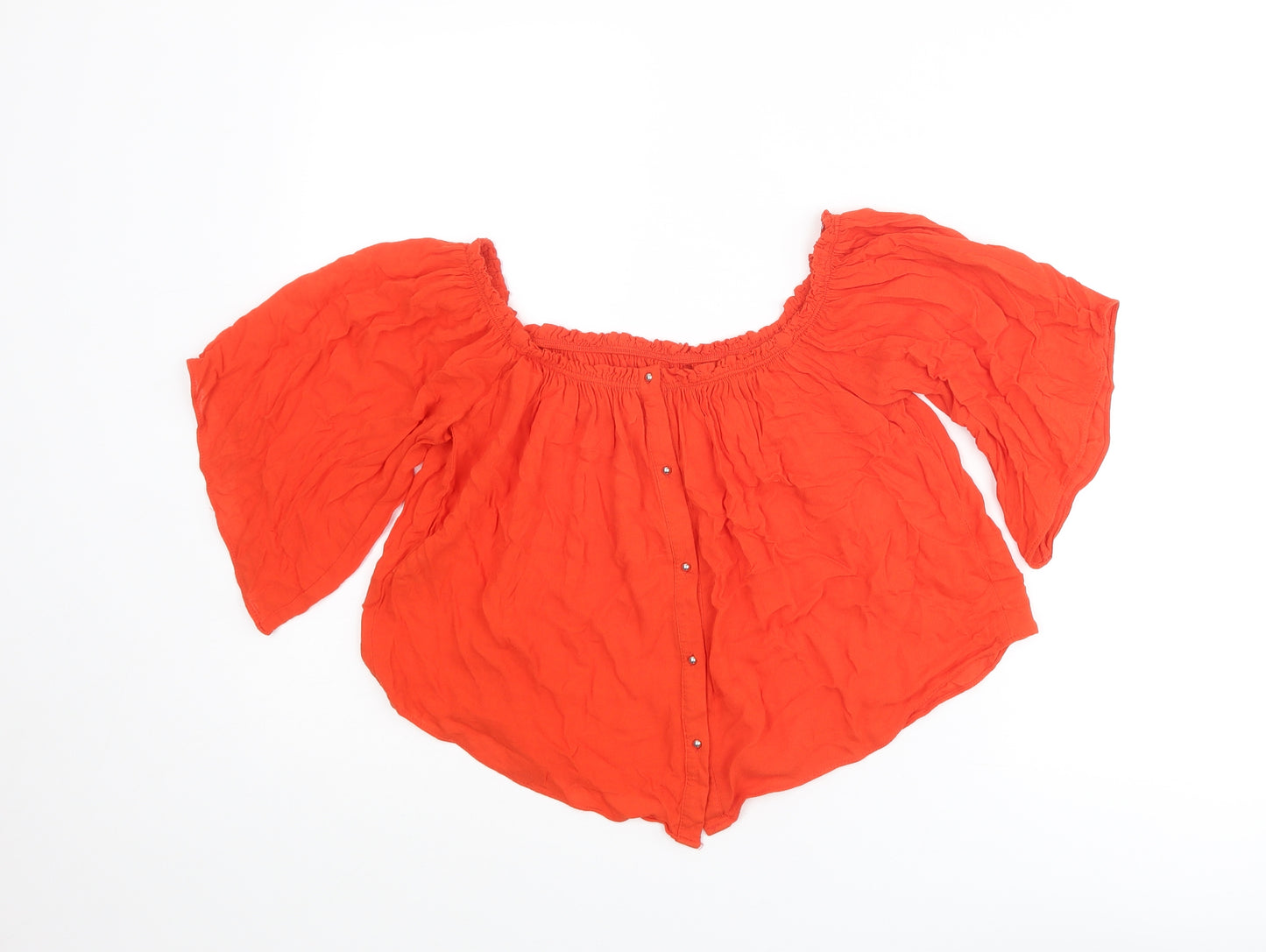 Zara Womens Red Polyester Basic Blouse Size S Boat Neck
