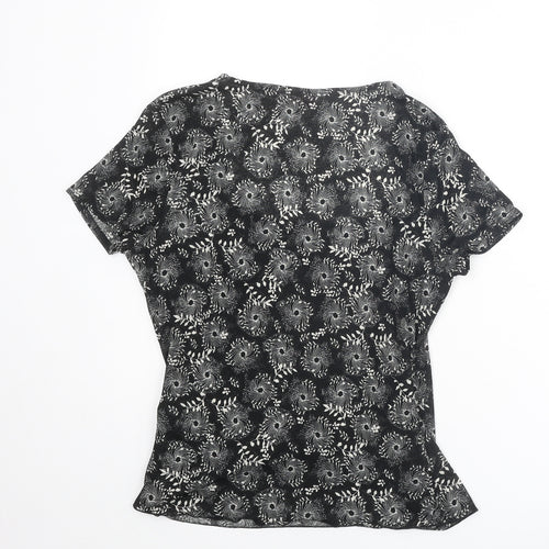 Bonmarché Womens Black Floral Polyester Basic Blouse Size 16 Scoop Neck