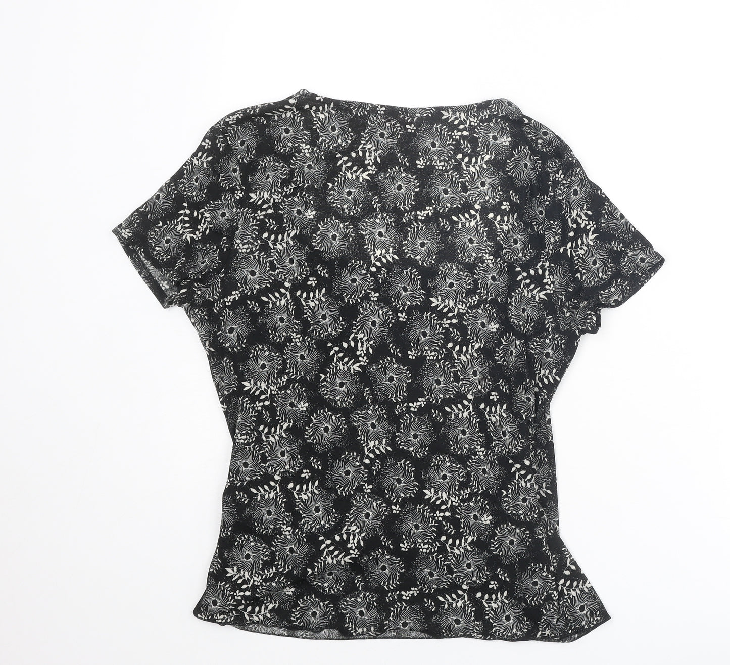 Bonmarché Womens Black Floral Polyester Basic Blouse Size 16 Scoop Neck