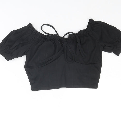 Boohoo Womens Black Polyester Cropped Blouse Size 8 Round Neck