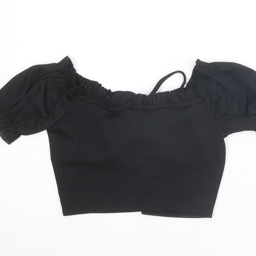 Boohoo Womens Black Polyester Cropped Blouse Size 8 Round Neck
