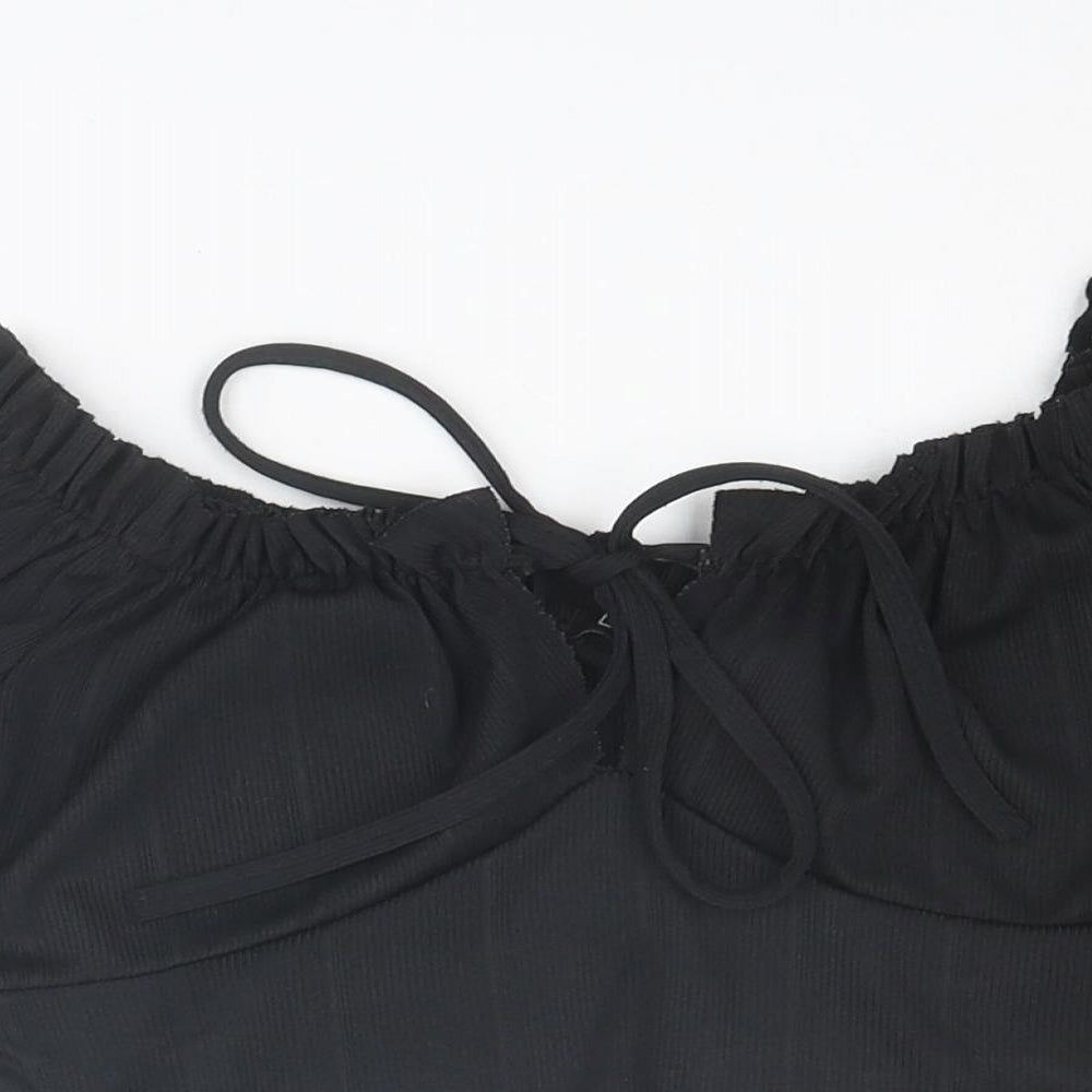 Boohoo Womens Black Polyester Cropped Blouse Size 8 Round Neck