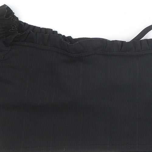 Boohoo Womens Black Polyester Cropped Blouse Size 8 Round Neck