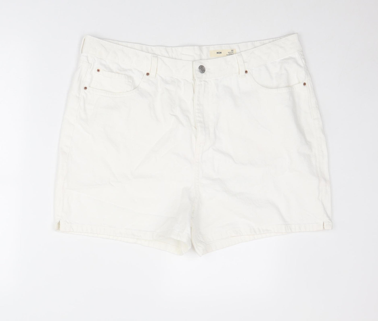 Marks and Spencer Womens White Cotton Mom Shorts Size 20 Regular Zip