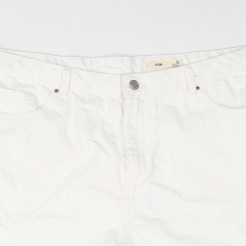 Marks and Spencer Womens White Cotton Mom Shorts Size 20 Regular Zip