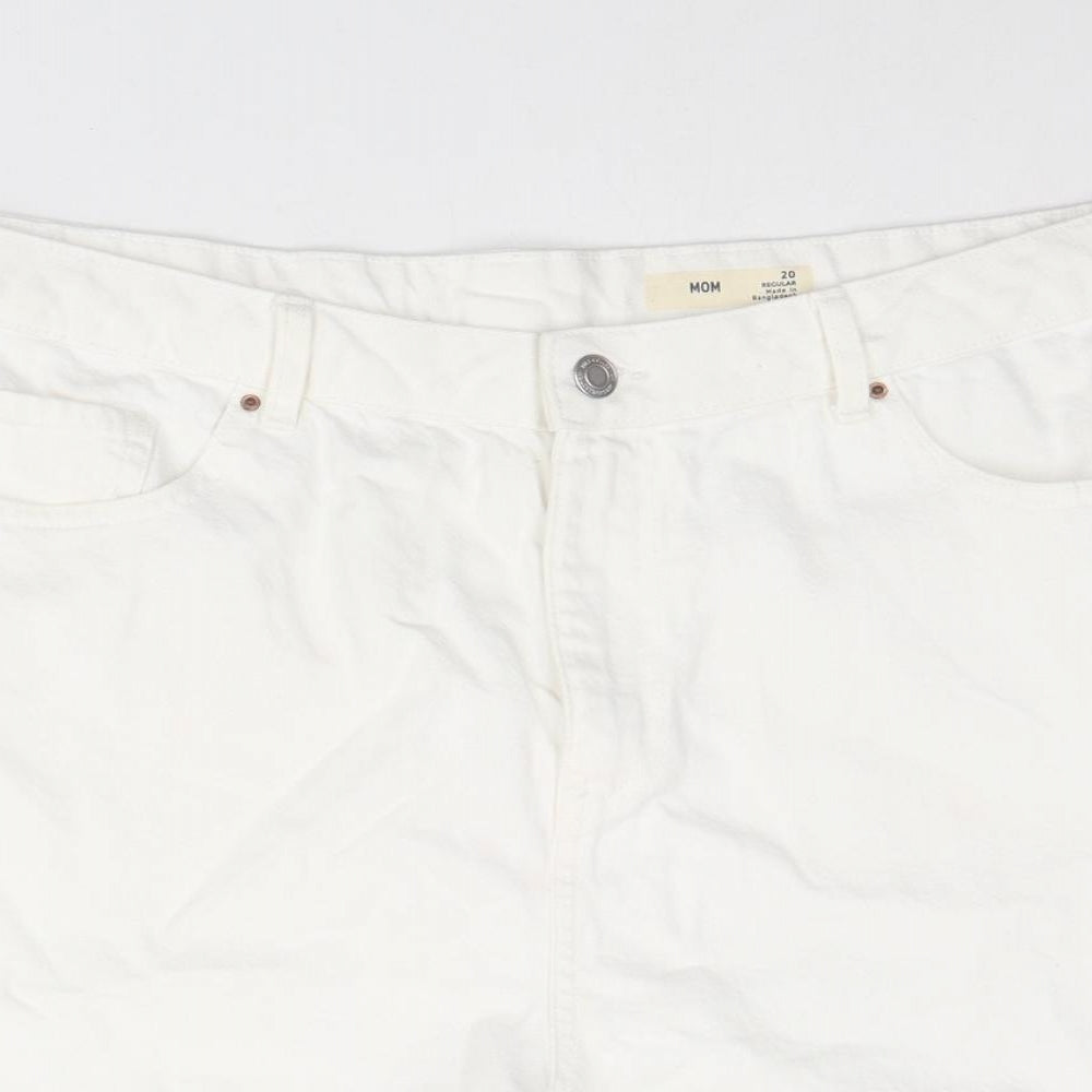 Marks and Spencer Womens White Cotton Mom Shorts Size 20 Regular Zip