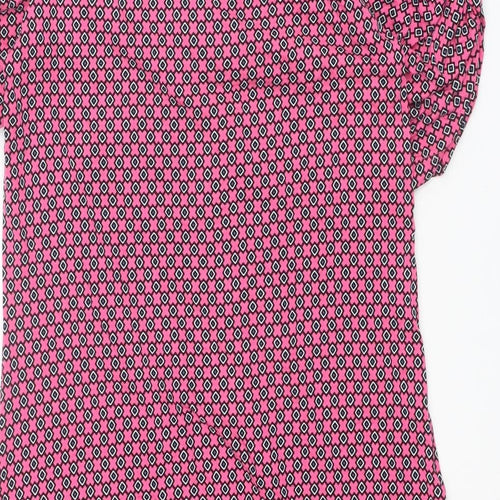 NEXT Womens Pink Geometric Viscose Shift Size 10 V-Neck Pullover - Puff Sleeve
