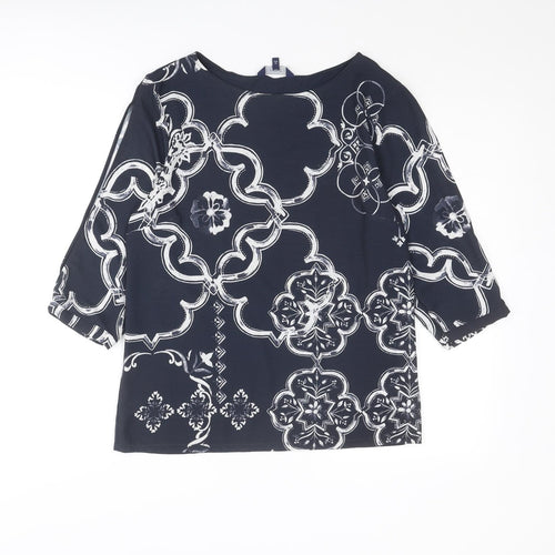 NEXT Womens Blue Geometric Polyester Basic Blouse Size 8 Round Neck - Slit Sleeve Detail