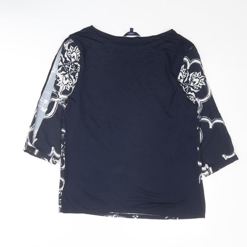 NEXT Womens Blue Geometric Polyester Basic Blouse Size 8 Round Neck - Slit Sleeve Detail