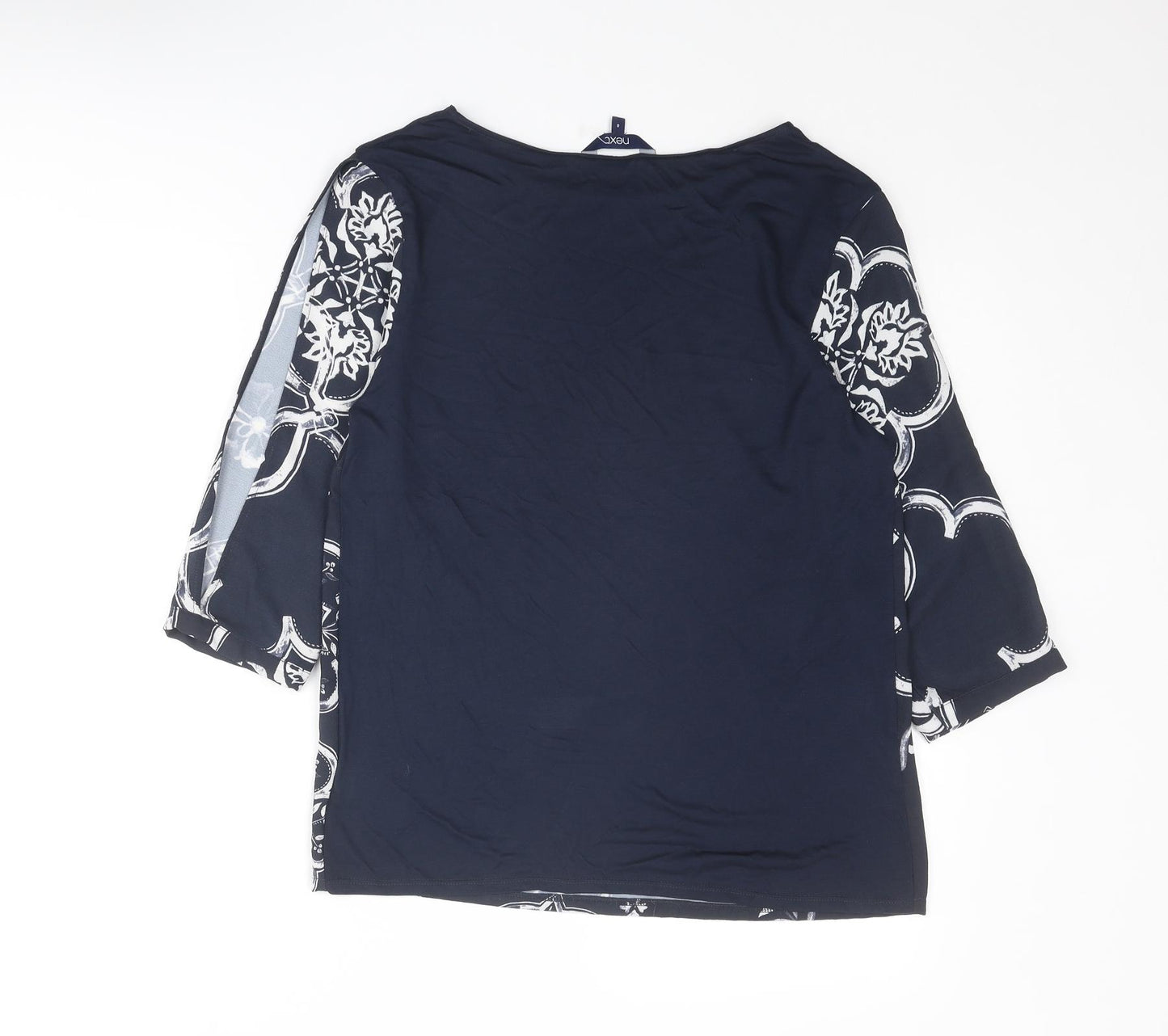 NEXT Womens Blue Geometric Polyester Basic Blouse Size 8 Round Neck - Slit Sleeve Detail