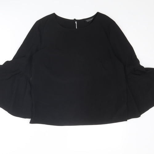 Topshop Womens Black Polyester Basic Blouse Size 8 Round Neck