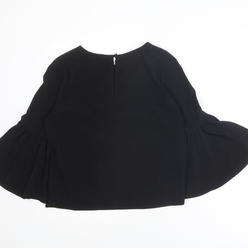 Topshop Womens Black Polyester Basic Blouse Size 8 Round Neck