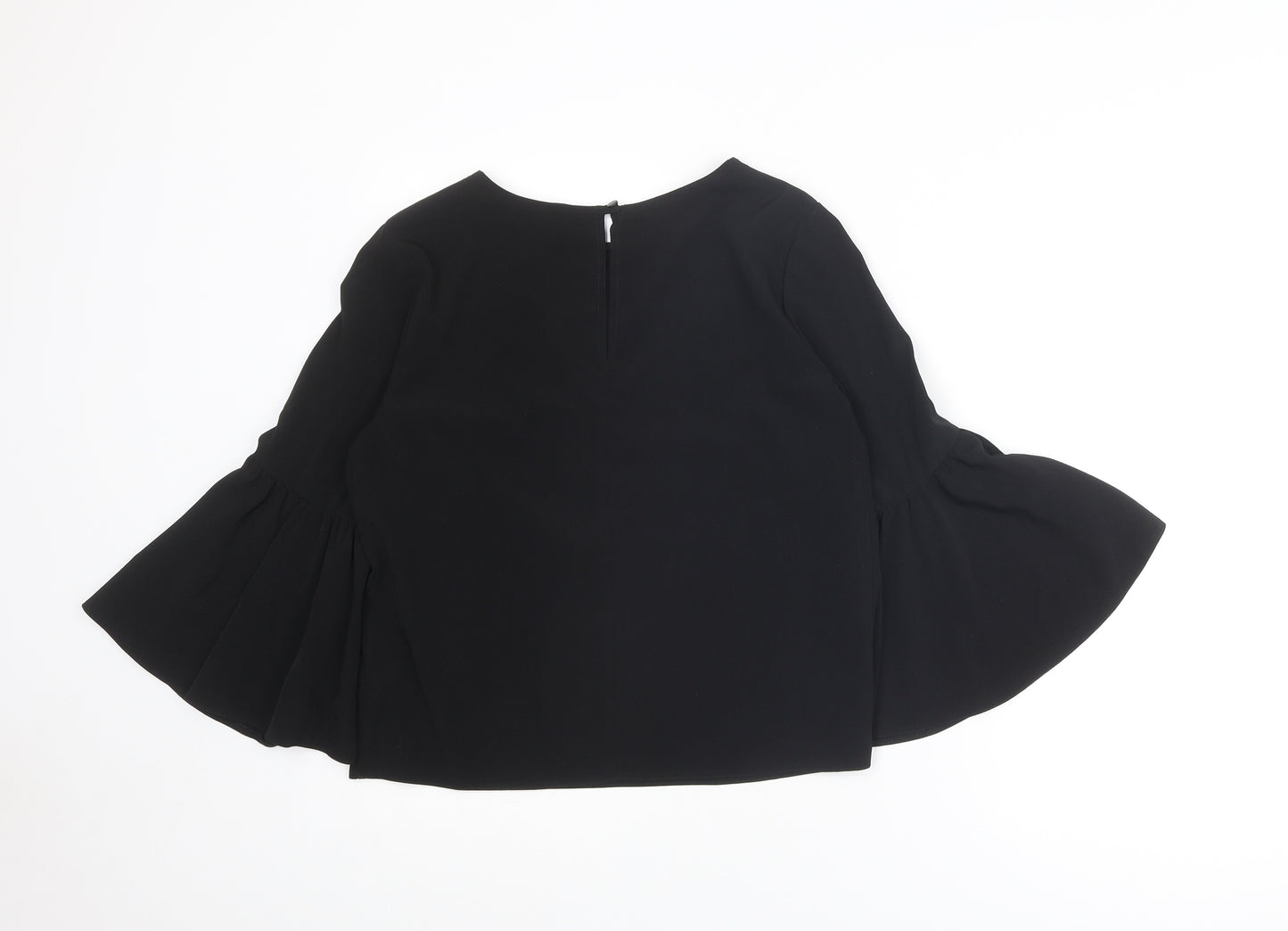 Topshop Womens Black Polyester Basic Blouse Size 8 Round Neck