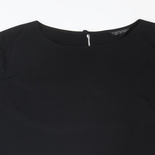 Topshop Womens Black Polyester Basic Blouse Size 8 Round Neck