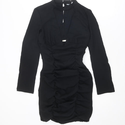 Zara Womens Black Polyester Bodycon Size S V-Neck Zip - Plunging Neckline