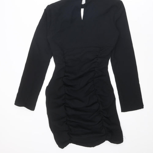 Zara Womens Black Polyester Bodycon Size S V-Neck Zip - Plunging Neckline