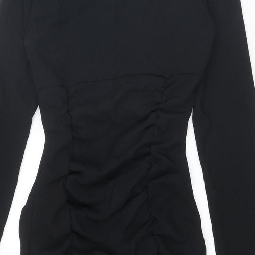 Zara Womens Black Polyester Bodycon Size S V-Neck Zip - Plunging Neckline