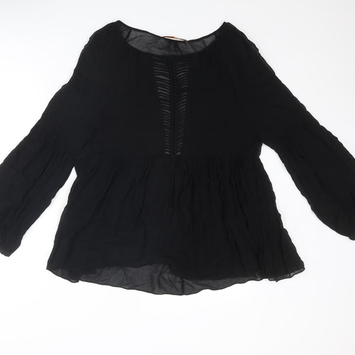 Animale Womens Black Polyester Basic Blouse Size 10 Round Neck