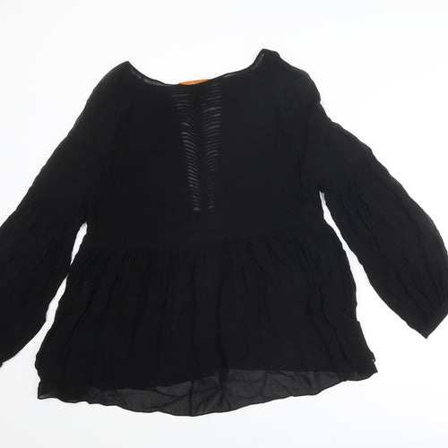 Animale Womens Black Polyester Basic Blouse Size 10 Round Neck