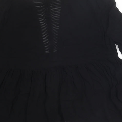 Animale Womens Black Polyester Basic Blouse Size 10 Round Neck