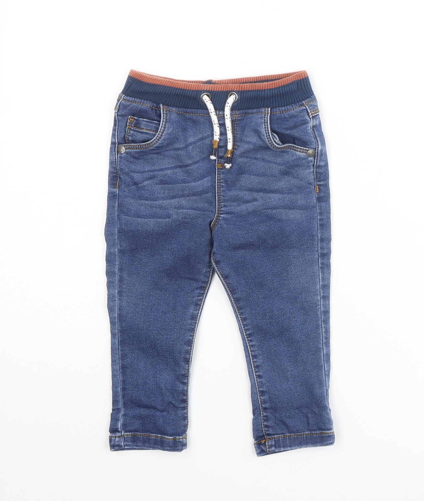 F&F Boys Blue Cotton Jogger Jeans Size 9-12 Months Drawstring