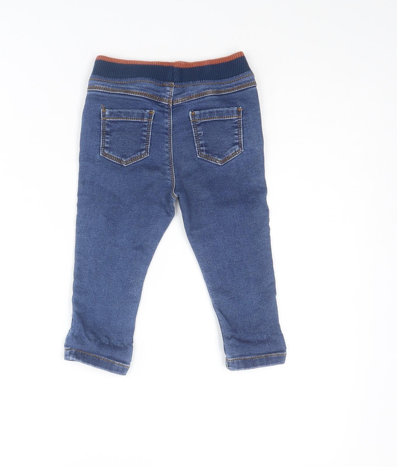F&F Boys Blue Cotton Jogger Jeans Size 9-12 Months Drawstring