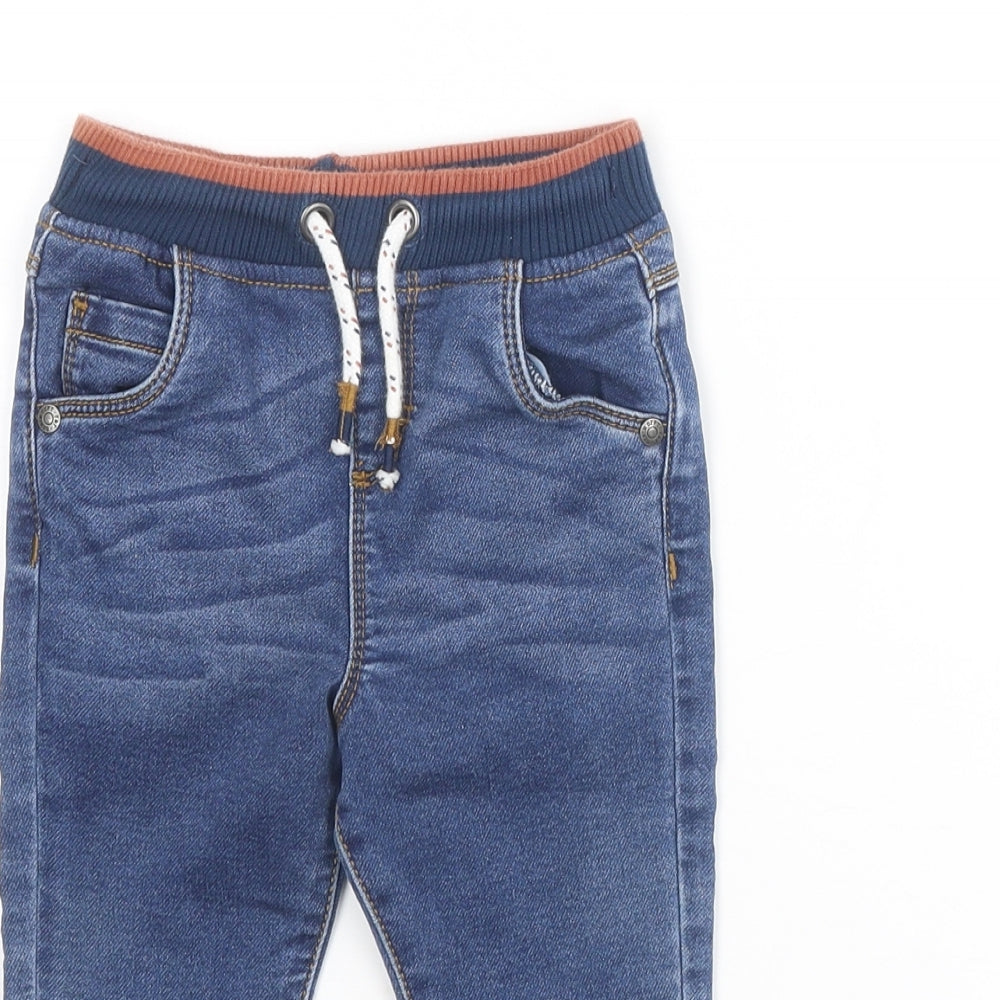 F&F Boys Blue Cotton Jogger Jeans Size 9-12 Months Drawstring