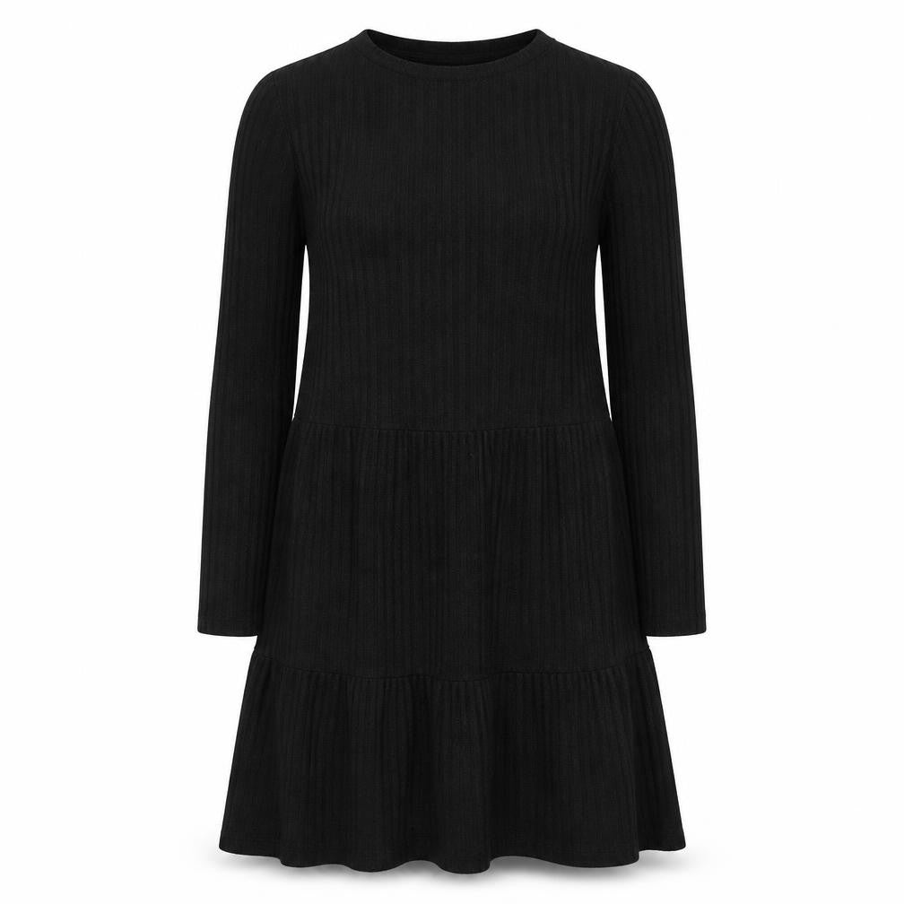 Front view of VILA women’s black polyester jumper dress, size S, boat neck pullover