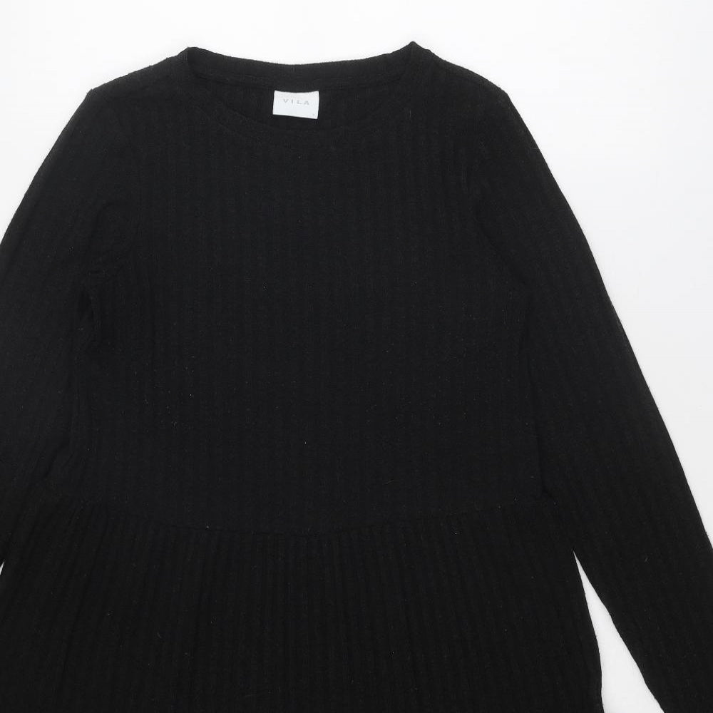 VILA Womens Black Polyester Jumper Dress Size S Boat Neck Pullover