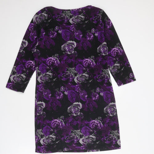 Originals Womens Purple Floral Polyester Mini Size 10 Cowl Neck Pullover