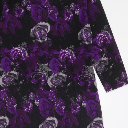 Originals Womens Purple Floral Polyester Mini Size 10 Cowl Neck Pullover