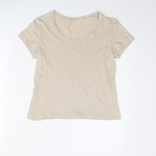 LUISA CERANO Womens Beige Cotton Basic T-Shirt Size 10 Round Neck
