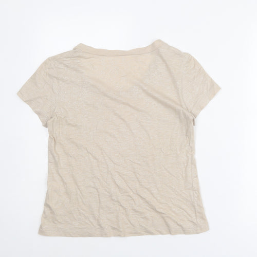 LUISA CERANO Womens Beige Cotton Basic T-Shirt Size 10 Round Neck