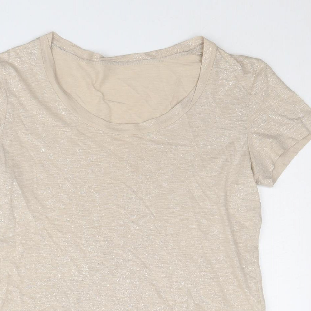 LUISA CERANO Womens Beige Cotton Basic T-Shirt Size 10 Round Neck