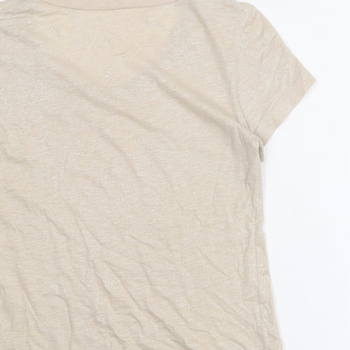LUISA CERANO Womens Beige Cotton Basic T-Shirt Size 10 Round Neck