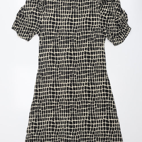 NEXT Womens Black Geometric Viscose A-Line Size 12 V-Neck Pullover
