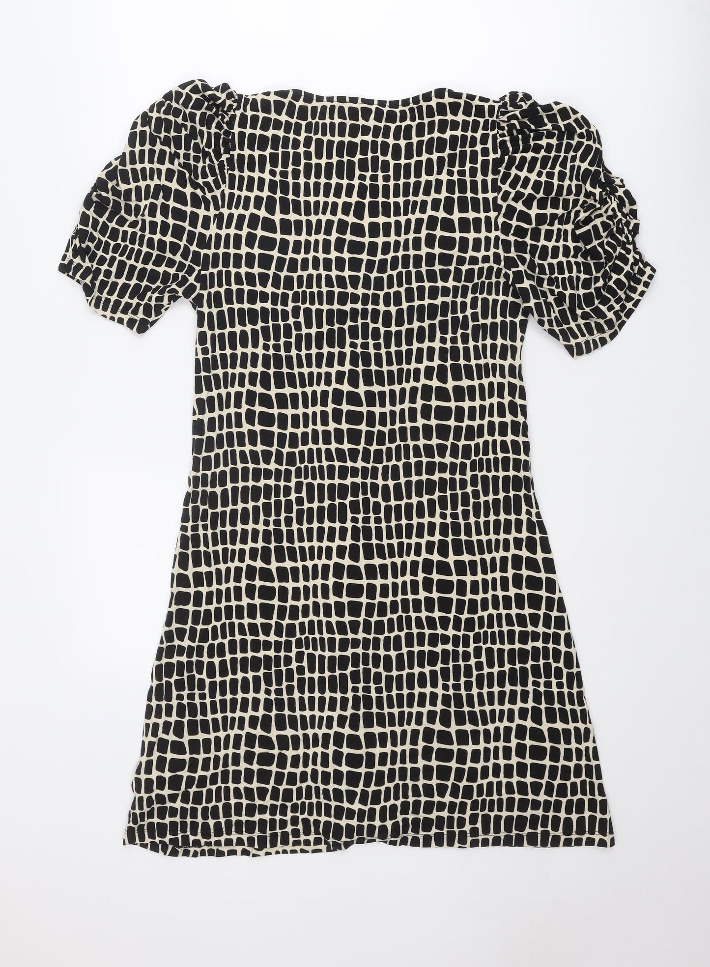 NEXT Womens Black Geometric Viscose A-Line Size 12 V-Neck Pullover