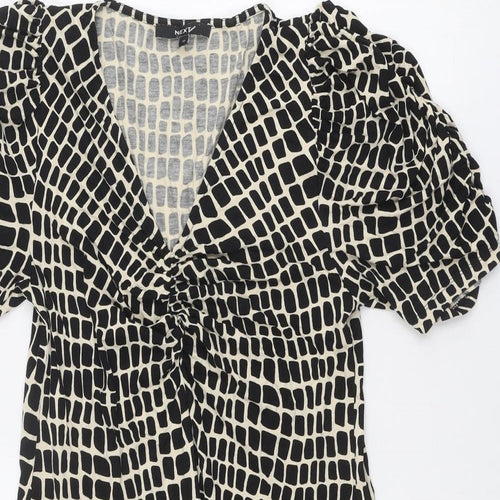 NEXT Womens Black Geometric Viscose A-Line Size 12 V-Neck Pullover