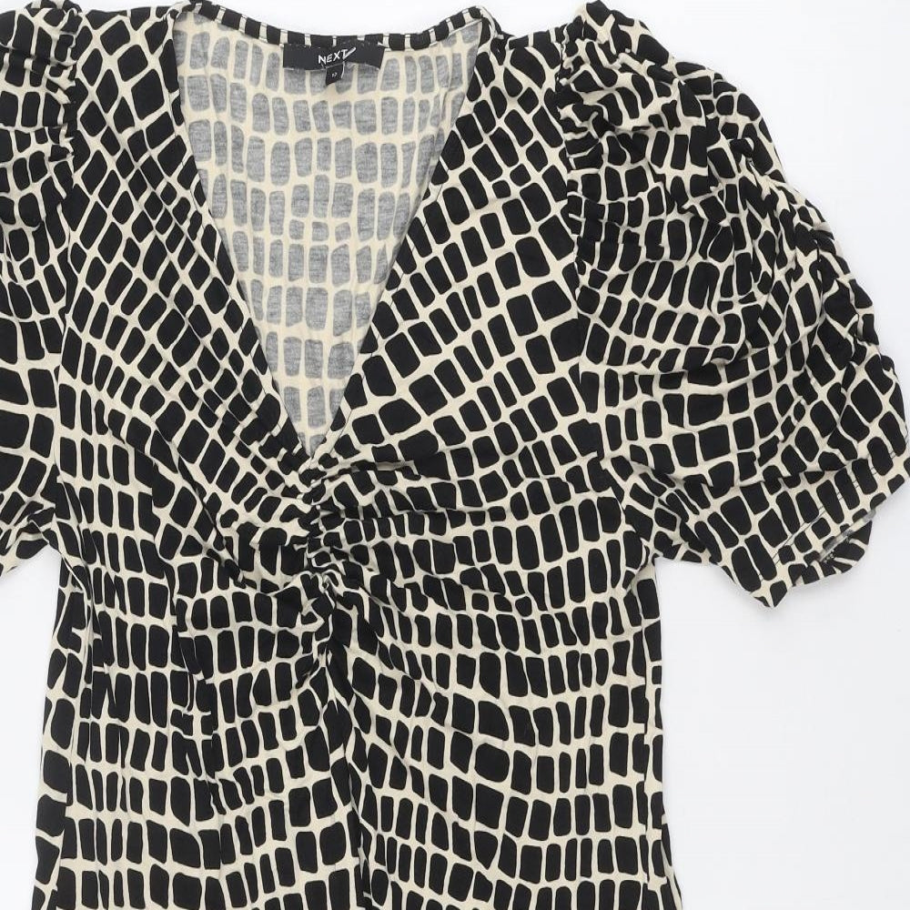 NEXT Womens Black Geometric Viscose A-Line Size 12 V-Neck Pullover