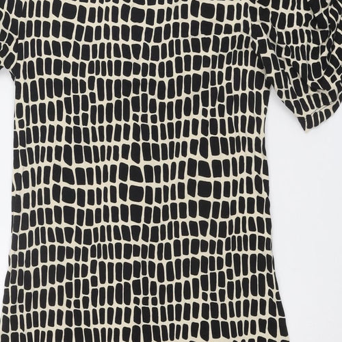 NEXT Womens Black Geometric Viscose A-Line Size 12 V-Neck Pullover