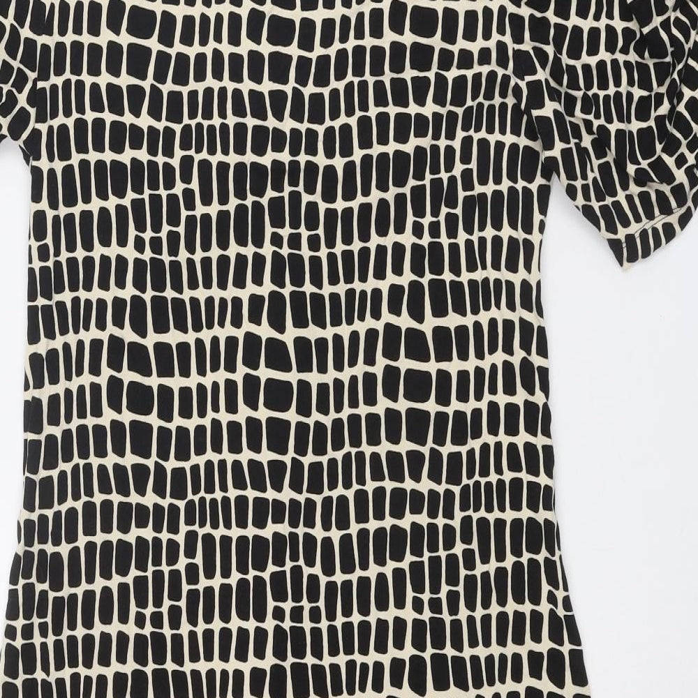 NEXT Womens Black Geometric Viscose A-Line Size 12 V-Neck Pullover