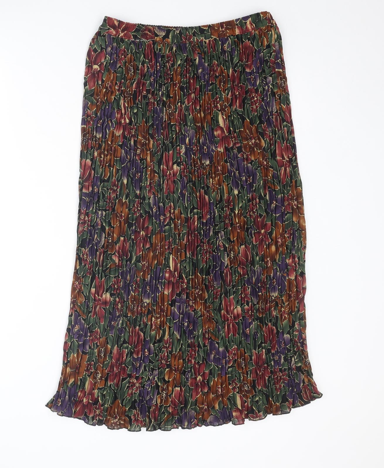 Marks and Spencer Womens Multicoloured Floral Polyester Pleated Skirt Size 12