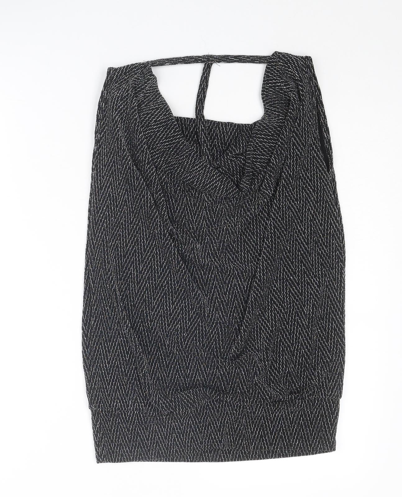 Quiz Womens Silver Herringbone Nylon Basic T-Shirt Size 12 Cowl Neck